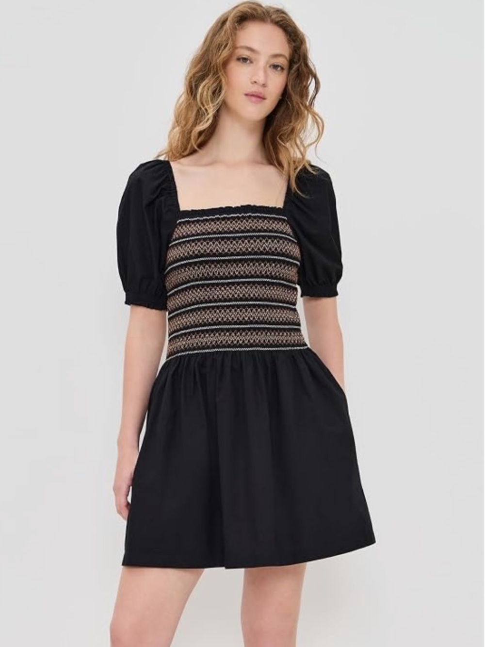 Madewell Poplin Puff Sleeve Black Mini Dress, Size M, NWT